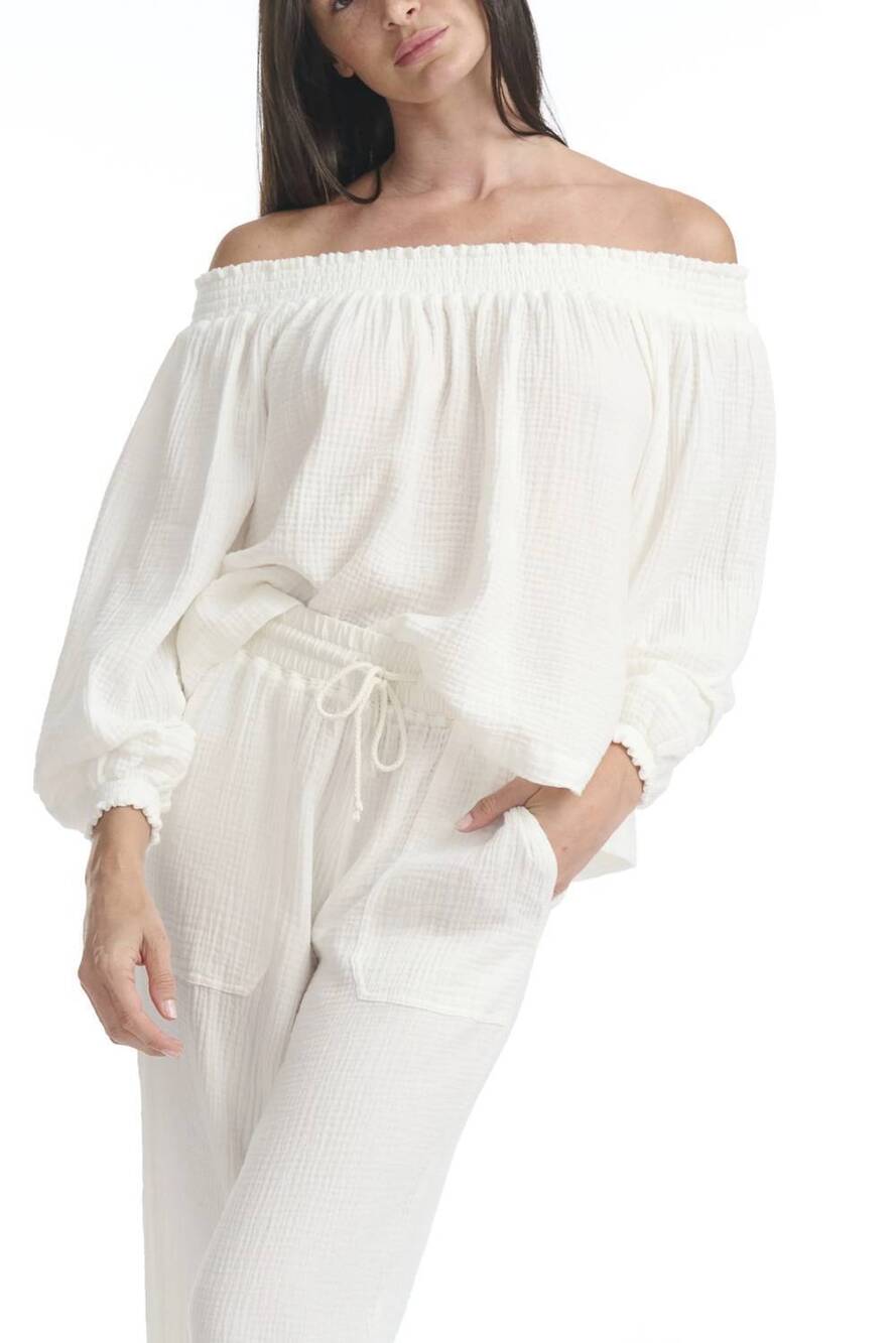 NEW SPLENDID women's ava gauze off shoulder top in white